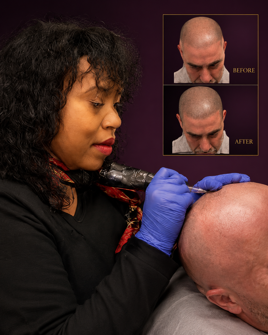 Full scalp SMP procedure with before and after